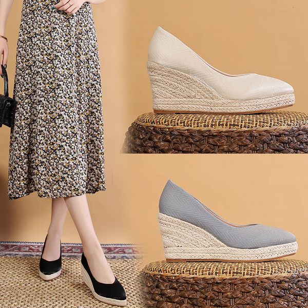 dress shoes summer wedge platform for women retro shallow mouth high heel straw woven hemp rope thick sole women's shoe 230704, Black
dress shoes summer wedge platform for women retro shallow mouth high heel straw woven hemp rope thick sole women's shoe 230704, Black