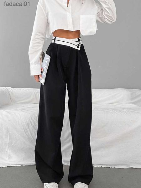 women's wide leg pants patchwork 2023 spring summer high waist pleated office ladies trousers elegant simple baggy female pant l230621, Black;white
women's wide leg pants patchwork 2023 spring summer high waist pleated office ladies trousers elegant simple baggy female pant l230621, Black;white