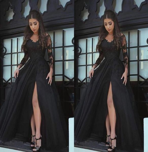 modern black sheer long sleeves plus size prom evening dresses applique lace high side split custom made formal dress party gowns4216243
modern black sheer long sleeves plus size prom evening dresses applique lace high side split custom made formal dress party gowns4216243