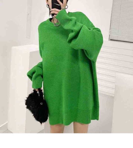 22 bv new round neck green back letter jacquard medium length sweater oversize loose lazy style, White;black
22 bv new round neck green back letter jacquard medium length sweater oversize loose lazy style, White;black
