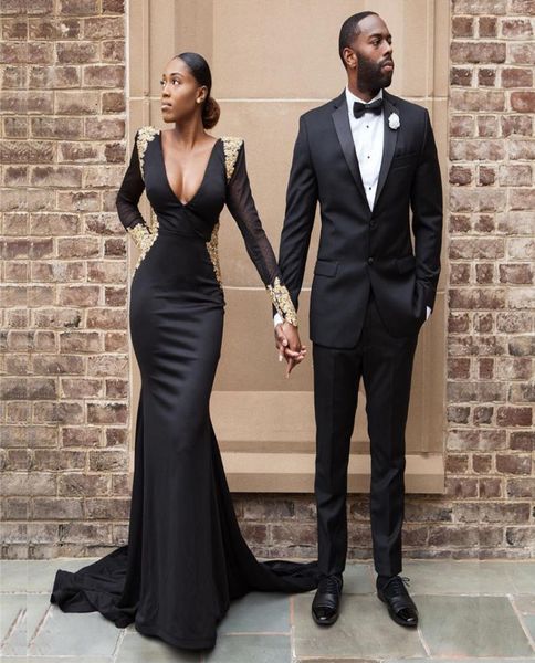 modern black mermaid backless evening dresses deep vneck long sleeve with gold appliques bead sequin celebrity dress sweep train 9039726, Black;red
modern black mermaid backless evening dresses deep vneck long sleeve with gold appliques bead sequin celebrity dress sweep train 9039726, Black;red