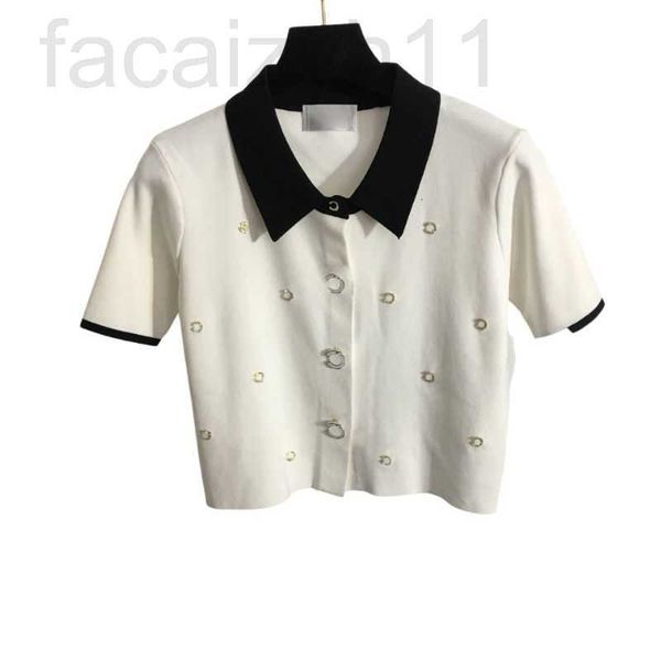 women's t-shirt designer 2022 brand tee knits designer with crystal letter button girls milan runway crop high end lapel neck short sl, White
women's t-shirt designer 2022 brand tee knits designer with crystal letter button girls milan runway crop high end lapel neck short sl, White