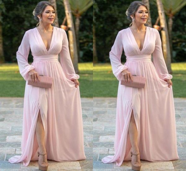 light pink chiffon evening dresses deep v neck long sleeves prom dress side split a line bride party gowns8952575, Black;red
light pink chiffon evening dresses deep v neck long sleeves prom dress side split a line bride party gowns8952575, Black;red