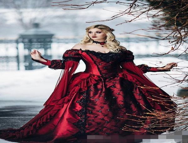 gothic burgundy wedding dresses long juliet sleeves black lace applique sequins ruffles deep off shoulder wedding gown custom made9391733, White
gothic burgundy wedding dresses long juliet sleeves black lace applique sequins ruffles deep off shoulder wedding gown custom made9391733, White