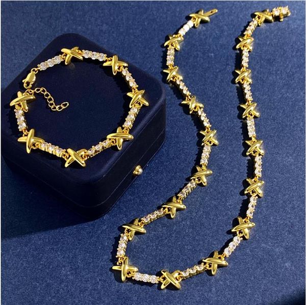 new designed luxurious zircon inlaid full diamonds women's necklace gold and silver interlaced letter x bracelet designer jewelry sets, Black
new designed luxurious zircon inlaid full diamonds women's necklace gold and silver interlaced letter x bracelet designer jewelry sets, Black
