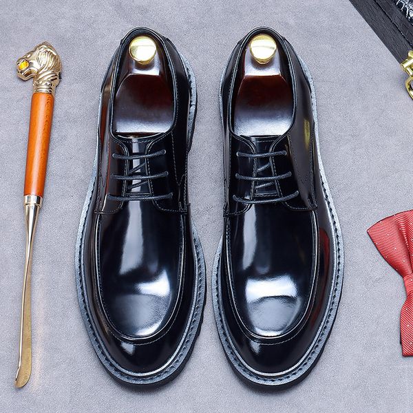 real leather shoes men's business casual shoes british men's shoes lace up derby shoes bright leather, Black
real leather shoes men's business casual shoes british men's shoes lace up derby shoes bright leather, Black