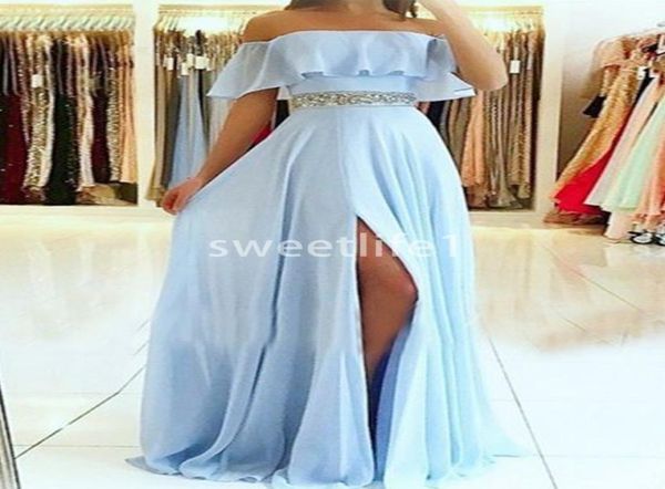 2020 light sky blue chiffon off the shoulder prom dresses side split beaded sashes a line floor length formal evening party d1797543, Black
2020 light sky blue chiffon off the shoulder prom dresses side split beaded sashes a line floor length formal evening party d1797543, Black