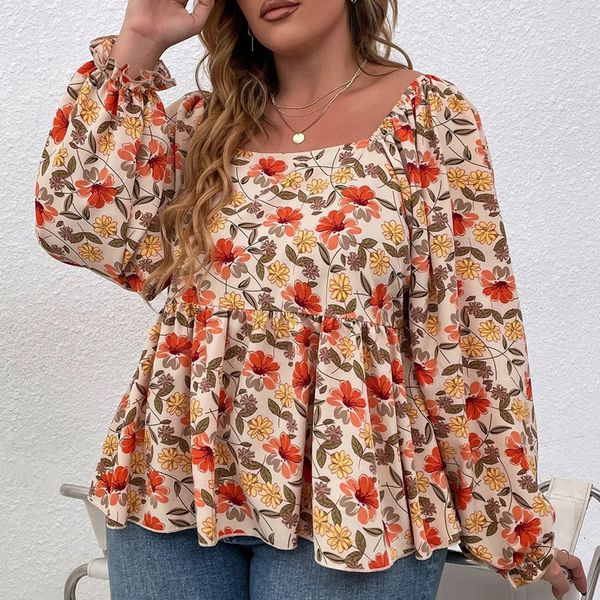 women's plus size tshirt floral print square neck summer spring elegant peplum blouse women lantern sleeve casual female large 6xl 2307, Black
women's plus size tshirt floral print square neck summer spring elegant peplum blouse women lantern sleeve casual female large 6xl 2307, Black