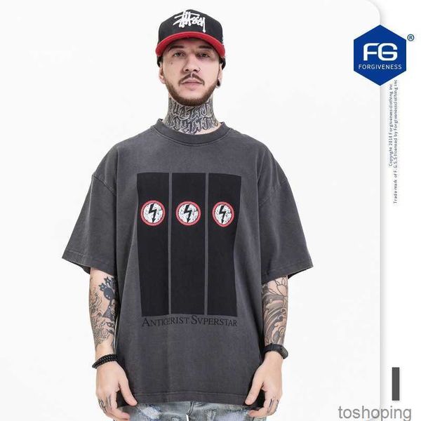 fg menswear 2023 spring and summer new fashion brand lightning heavy industry washing used loose short sleeve t-shirt men, White;black 
fg menswear 2023 spring and summer new fashion brand lightning heavy industry washing used loose short sleeve t-shirt men, White;black