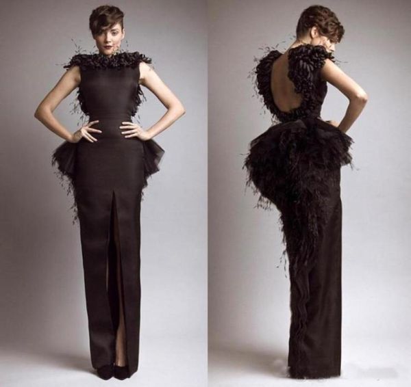 vintage formal krikor jabotian black evening dresses with feather satin sheath backless front split party gown cap sleeves prom dr6483378, Black;red
vintage formal krikor jabotian black evening dresses with feather satin sheath backless front split party gown cap sleeves prom dr6483378, Black;red