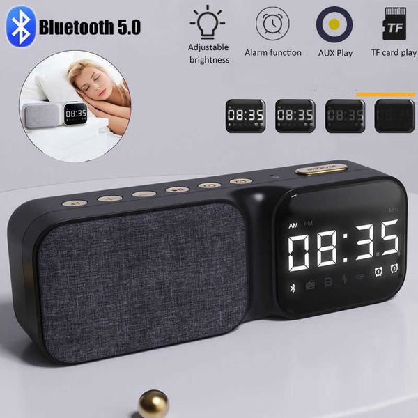 Image of Portable Speakers Portable FM Reciver Bluetooth Stereo Speaker Desktop Alarm Clock with display Support Hand-free Card Play R230705