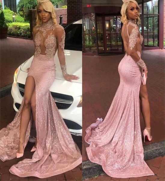 long sleeves pink prom dresses mermaid 2020 sheer beaded v neck backless evening party gowns high split robe de soiree9410102, Black
long sleeves pink prom dresses mermaid 2020 sheer beaded v neck backless evening party gowns high split robe de soiree9410102, Black