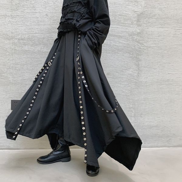 men s pants men ribbon dark black wide leg male women japan punk gothic harem trousers kimono skirt 230705
men s pants men ribbon dark black wide leg male women japan punk gothic harem trousers kimono skirt 230705