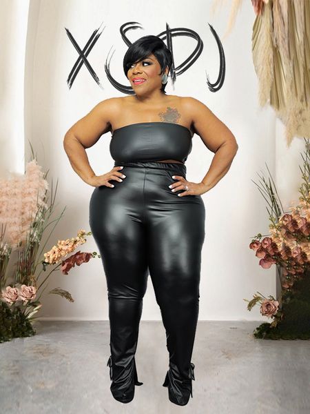 women's plus size pants clothe's leather and strapless summer street clothing set 2piece fashion pu 230705, Black
women's plus size pants clothe's leather and strapless summer street clothing set 2piece fashion pu 230705, Black