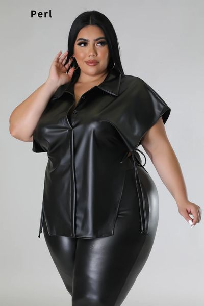 women's plus size pants perl pu leather two piece polo lastic set black matching 230705
women's plus size pants perl pu leather two piece polo lastic set black matching 230705
