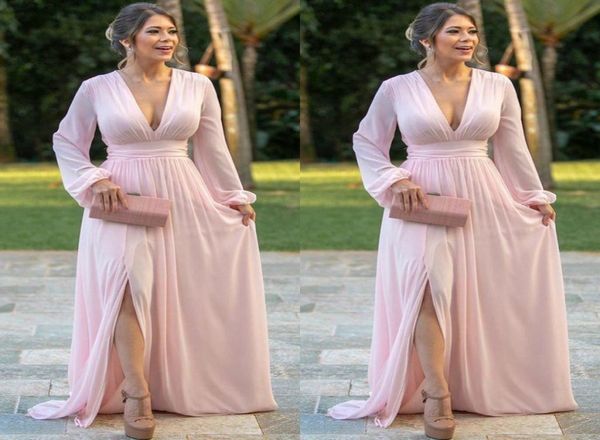 light pink chiffon evening dresses deep v neck long sleeves prom dress side split a line bride party gowns4946635, Black;red
light pink chiffon evening dresses deep v neck long sleeves prom dress side split a line bride party gowns4946635, Black;red