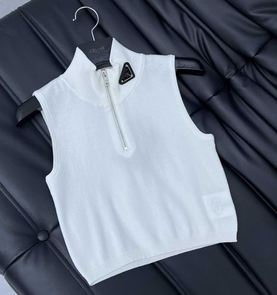 p family 23 summer new casual simple triangle half high collar wool sleeveless knitted tank 1, White
p family 23 summer new casual simple triangle half high collar wool sleeveless knitted tank 1, White