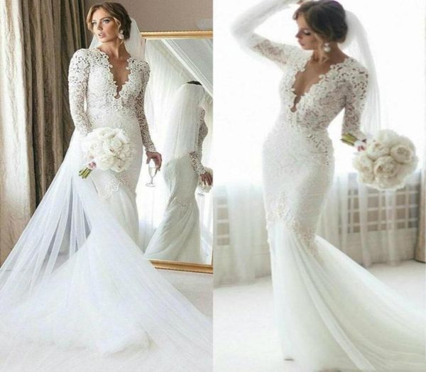 2022 new graceful mermaid wedding dresses illusion deep v neck lace applique long sleeve spring autum bridal gowns plus size weddi7006905, White
2022 new graceful mermaid wedding dresses illusion deep v neck lace applique long sleeve spring autum bridal gowns plus size weddi7006905, White
