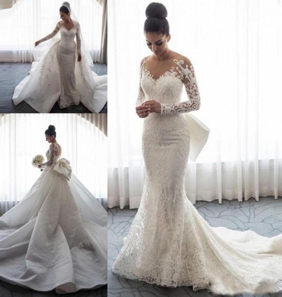 2019 long sleeves mermaid wedding dresses sheer neck illusion lace applique bow overskirts button back chapel train bridal gowns2245132, White
2019 long sleeves mermaid wedding dresses sheer neck illusion lace applique bow overskirts button back chapel train bridal gowns2245132, White