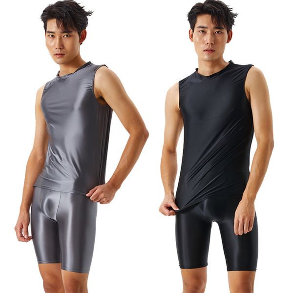 men's swimwear silver shiny tight transparent tank five point underwear oil fitness shorts smooth swimming yoga set plus size 230705
men's swimwear silver shiny tight transparent tank five point underwear oil fitness shorts smooth swimming yoga set plus size 230705
