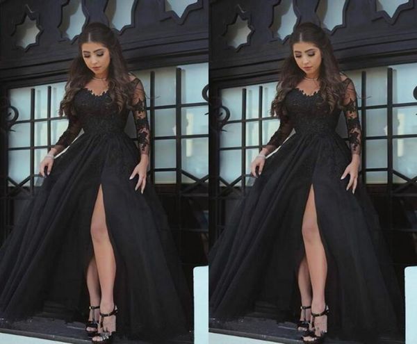 modern black sheer long sleeves plus size prom evening dresses applique lace high side split custom made formal dress party gowns5494238
modern black sheer long sleeves plus size prom evening dresses applique lace high side split custom made formal dress party gowns5494238