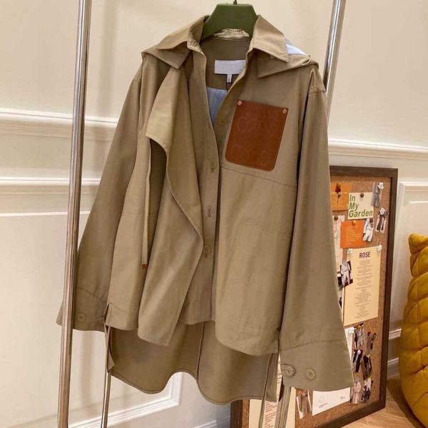 fall/winter women's coat new designer jacket lowe breast leather label short front back long inner striped lining trench coat, White;black
fall/winter women's coat new designer jacket lowe breast leather label short front back long inner striped lining trench coat, White;black