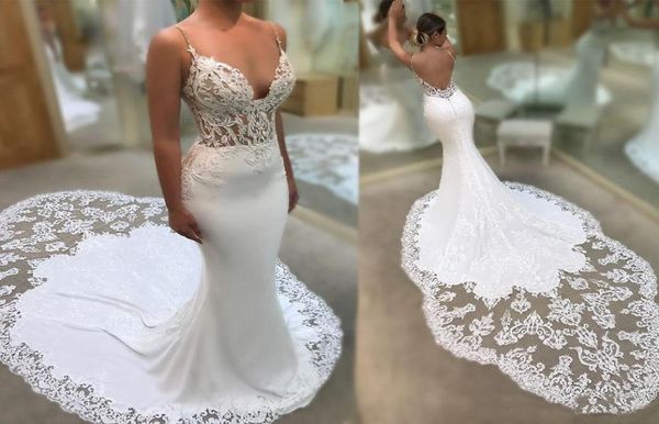 spaghetti straps mermaid wedding dress beach backless chapel train lace applique bridal gowns vintage garden summer custom 206692001, White
spaghetti straps mermaid wedding dress beach backless chapel train lace applique bridal gowns vintage garden summer custom 206692001, White