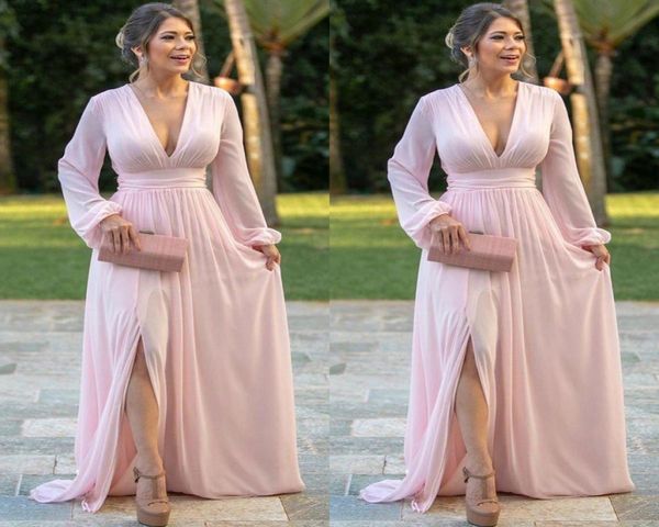 light pink chiffon evening dresses deep v neck long sleeves prom dress side split a line bride party gowns7825284, Black;red
light pink chiffon evening dresses deep v neck long sleeves prom dress side split a line bride party gowns7825284, Black;red