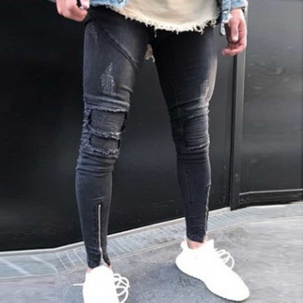 monerffi new men ripped holes pencil pants zipped skinny jeans casual pants with pleated patchwork slim fit biker male jeans, Blue
monerffi new men ripped holes pencil pants zipped skinny jeans casual pants with pleated patchwork slim fit biker male jeans, Blue