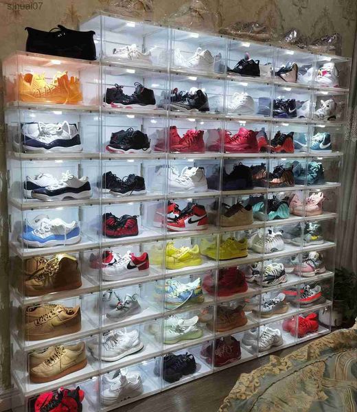 transparent voice control led luminous shoe box side open dustproof storage basketball shoe box storage box l230705
transparent voice control led luminous shoe box side open dustproof storage basketball shoe box storage box l230705