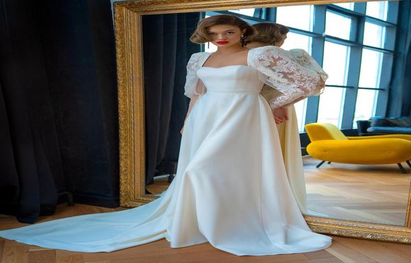 2022 square neck wedding dresses lace long sleeves bridal gowns v backless sweep train a line robe de marrige 941128, White
2022 square neck wedding dresses lace long sleeves bridal gowns v backless sweep train a line robe de marrige 941128, White