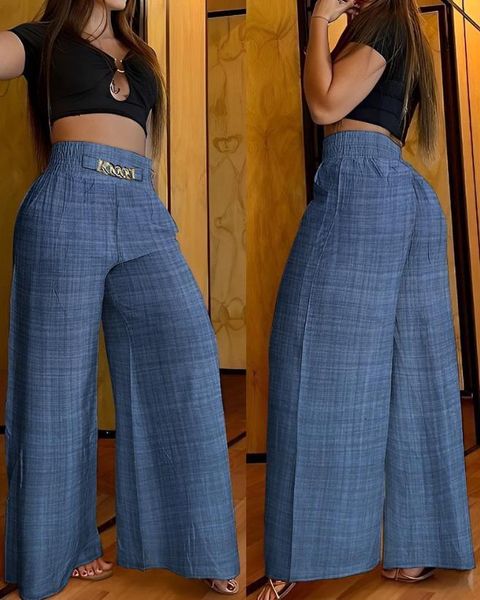 women's two piece pant 2023 summer fashion chain decor high casual plain pocket design waist wide leg daily vacation long streetwear 23, White
women's two piece pant 2023 summer fashion chain decor high casual plain pocket design waist wide leg daily vacation long streetwear 23, White