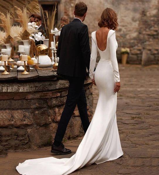 2022 elegant wedding dress mermaid square long sleeves satin bridal dresses ushape backless brides gown2587715, White
2022 elegant wedding dress mermaid square long sleeves satin bridal dresses ushape backless brides gown2587715, White