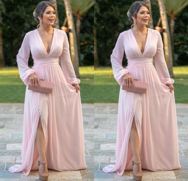 light pink chiffon evening dresses deep v neck long sleeves prom dress side split a line bride party gowns8280448, Black;red
light pink chiffon evening dresses deep v neck long sleeves prom dress side split a line bride party gowns8280448, Black;red