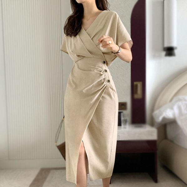 basic casual dresses elegant formal dress solid color v neck cross button pleated slaw 2023 summer slim bodycon office lady 230705, Black;gray
basic casual dresses elegant formal dress solid color v neck cross button pleated slaw 2023 summer slim bodycon office lady 230705, Black;gray