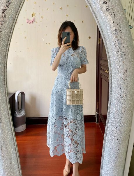 new s-elf portrait button decorative strand lace panel short sleeve long skirt, Black;gray
new s-elf portrait button decorative strand lace panel short sleeve long skirt, Black;gray