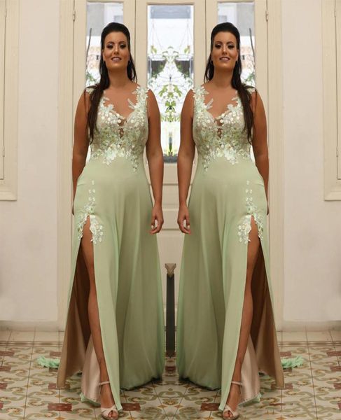 light green plus size appliqued prom dresses sheer v neck evening gown a line split side chiffon floor length formal dress abiye 21183735, Black
light green plus size appliqued prom dresses sheer v neck evening gown a line split side chiffon floor length formal dress abiye 21183735, Black