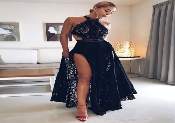 2019 black lace a line prom dresses halter neck side split long cocktail party evening gowns5161026
2019 black lace a line prom dresses halter neck side split long cocktail party evening gowns5161026