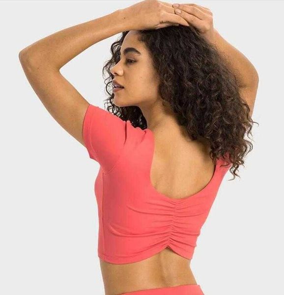 lu-357 pleated back yoga sports short sleeve fashion versatile slim shirts running fitness gym clothes women, White;red
lu-357 pleated back yoga sports short sleeve fashion versatile slim shirts running fitness gym clothes women, White;red