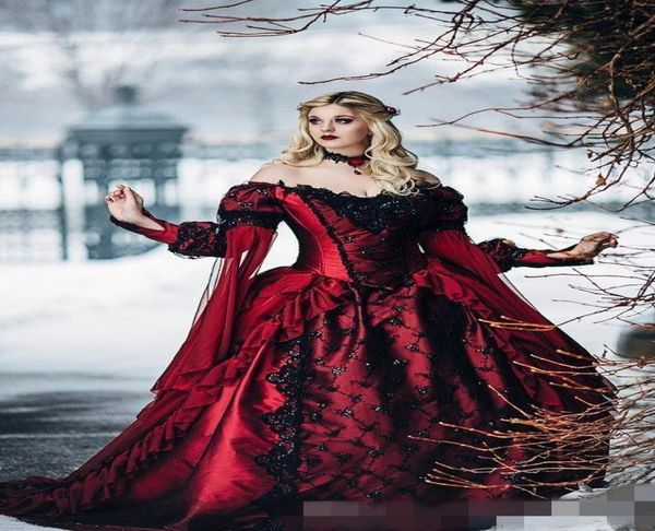 gothic burgundy wedding dresses long juliet sleeves black lace applique sequins ruffles deep off shoulder wedding gown custom made1526736, White
gothic burgundy wedding dresses long juliet sleeves black lace applique sequins ruffles deep off shoulder wedding gown custom made1526736, White