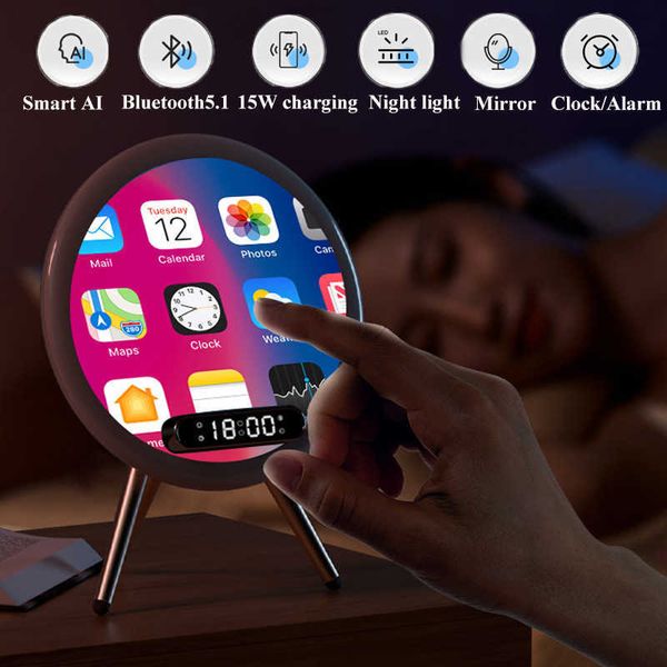 Image of Portable Speakers Smart Bluetooth Speaker Wireless Mirror Sound Box Desktop Alarm Clock with Night Light Music Player Wireless R230705