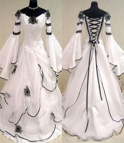 renaissance vintage black and white medieval wedding dresses for arabic women celtic bridal gowns with fit and flare sleeves flowe3261253
renaissance vintage black and white medieval wedding dresses for arabic women celtic bridal gowns with fit and flare sleeves flowe3261253