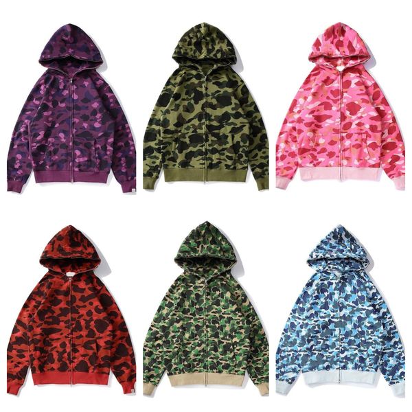 

designer classic mens women hoodie popular shark pattern sportwear camouflage zip up hoodies jacket size s-xxxxxl, Black