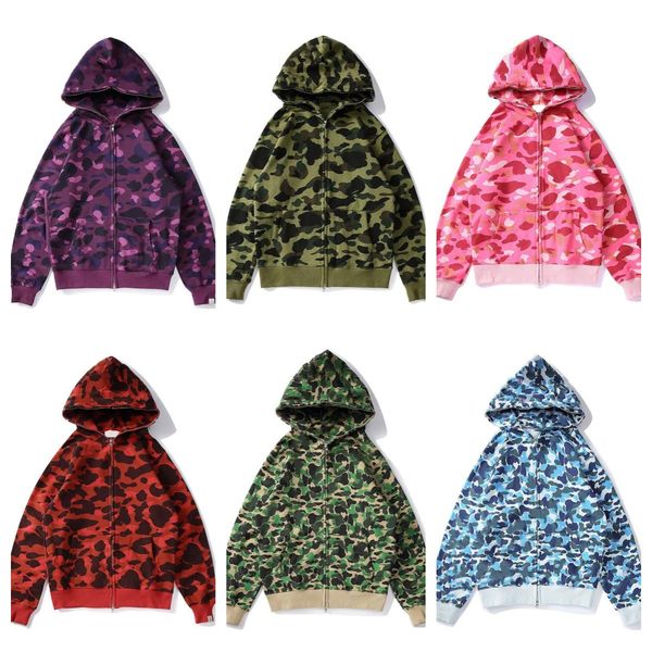 

designer classic mens women hoodie popular shark pattern sportwear camouflage zip up hoodies jacket size s-xxxxxl, Black