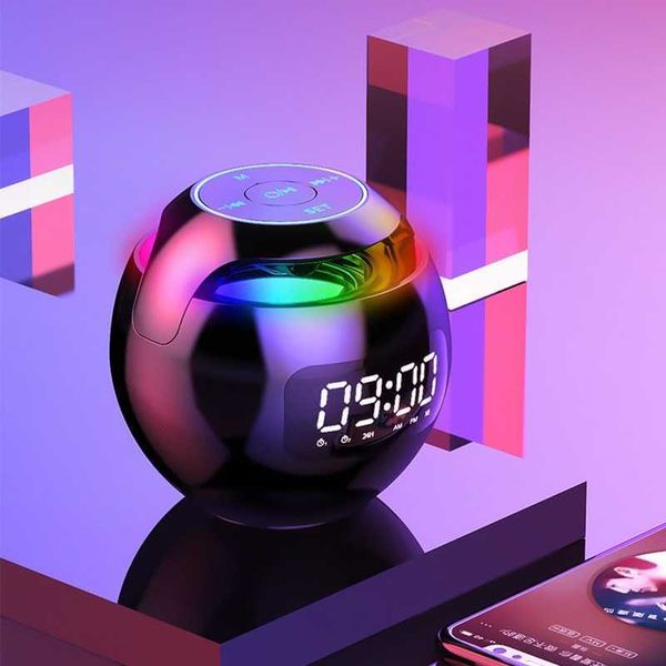 Image of Portable Speakers Smart Bluetooth Speaker Home Room Decora Alarm with Display FM Colorful Light Card Player Table Round New R230705