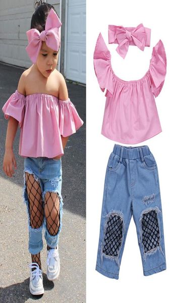 stylish toddler kids girls clothes off shoulder ripped denim pants headband 3pcs outfits set y2008299483054, White
stylish toddler kids girls clothes off shoulder ripped denim pants headband 3pcs outfits set y2008299483054, White