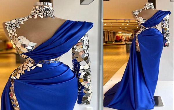 2023 arabic prom dresses aso ebi luxurious beaded crystals royal blue illusion high neck evening dress sheath one shoulder split m5078004, Black
2023 arabic prom dresses aso ebi luxurious beaded crystals royal blue illusion high neck evening dress sheath one shoulder split m5078004, Black