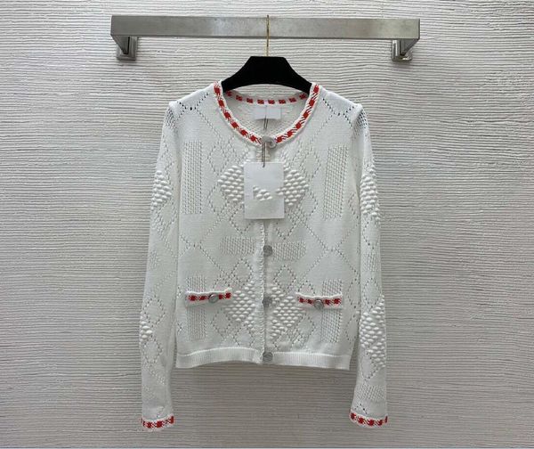 2023 new small fragrance hollow out perspective round neck long sleeve knitted cardigan slim fit and slim top, White;black
2023 new small fragrance hollow out perspective round neck long sleeve knitted cardigan slim fit and slim top, White;black