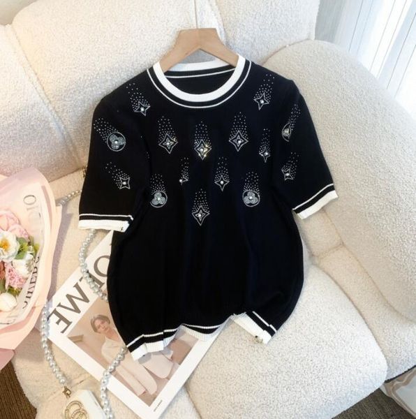 designer sweater women's knitted pullover loose o-neck short sleeve diamond sweater pullover, White;black
designer sweater women's knitted pullover loose o-neck short sleeve diamond sweater pullover, White;black