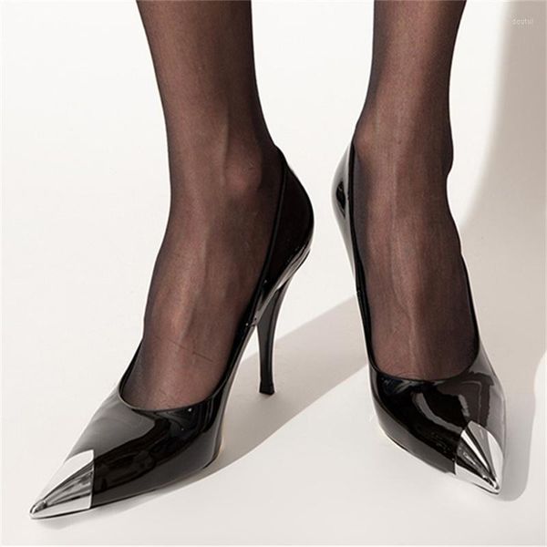 dress shoes metal pointed toe high heels patent leather stiletto shallow mouth elegant female pumps color matching party women, Black
dress shoes metal pointed toe high heels patent leather stiletto shallow mouth elegant female pumps color matching party women, Black